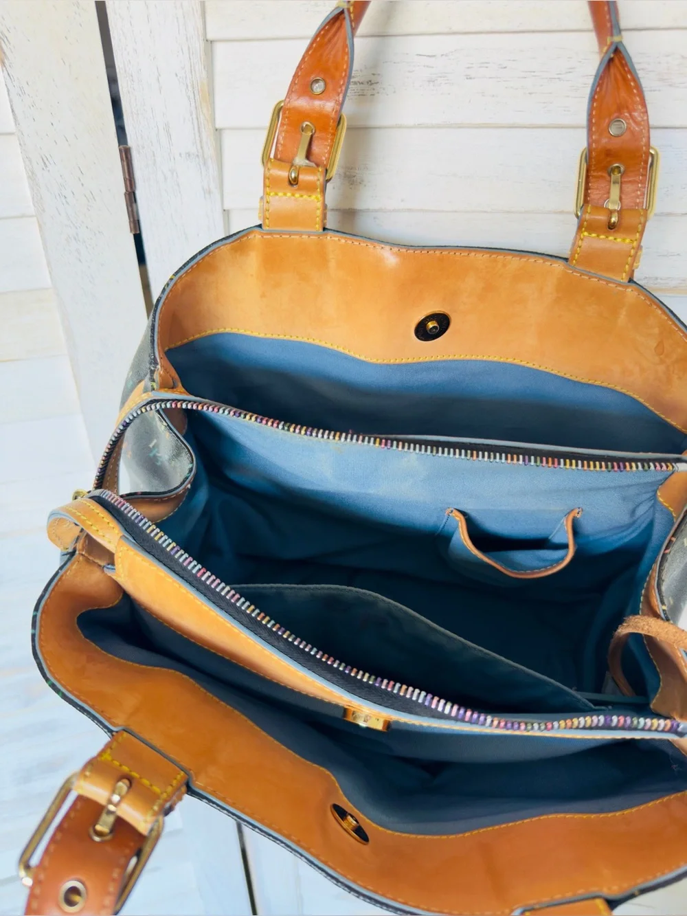Dooney & Bourke Black Satchel RAINBOW ZIPPER EUC